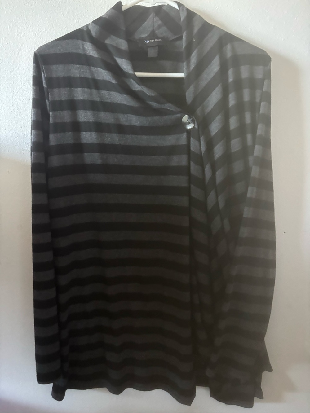 AB Studio Black and Gray Striped Draped Cardigan